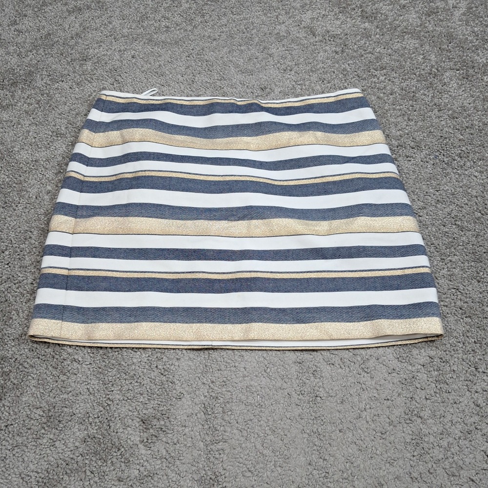 J.Crew Womens Navy White Gold Metallic Striped Mini Skirt Size 8 43856